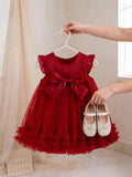 Baby Girls Red Big Bow Party Dress