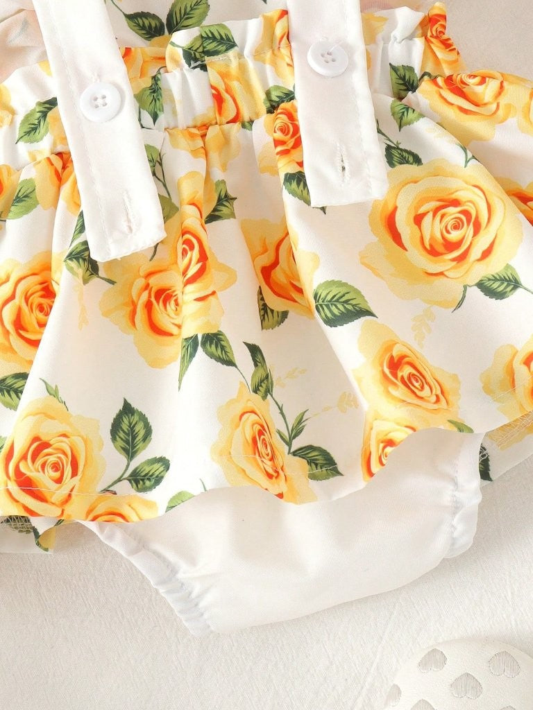 Baby Cute Yellow Floral Print Bodysuit Dress