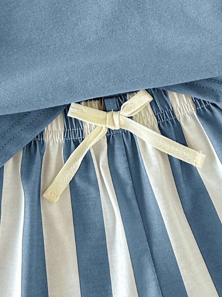 Baby Blue Palm Tree Logo Tee And Stripe Shorts Set