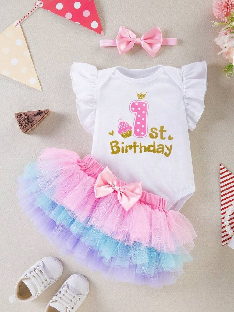 Baby One Year Old Polka Dot Bodysuit With Tutu Set