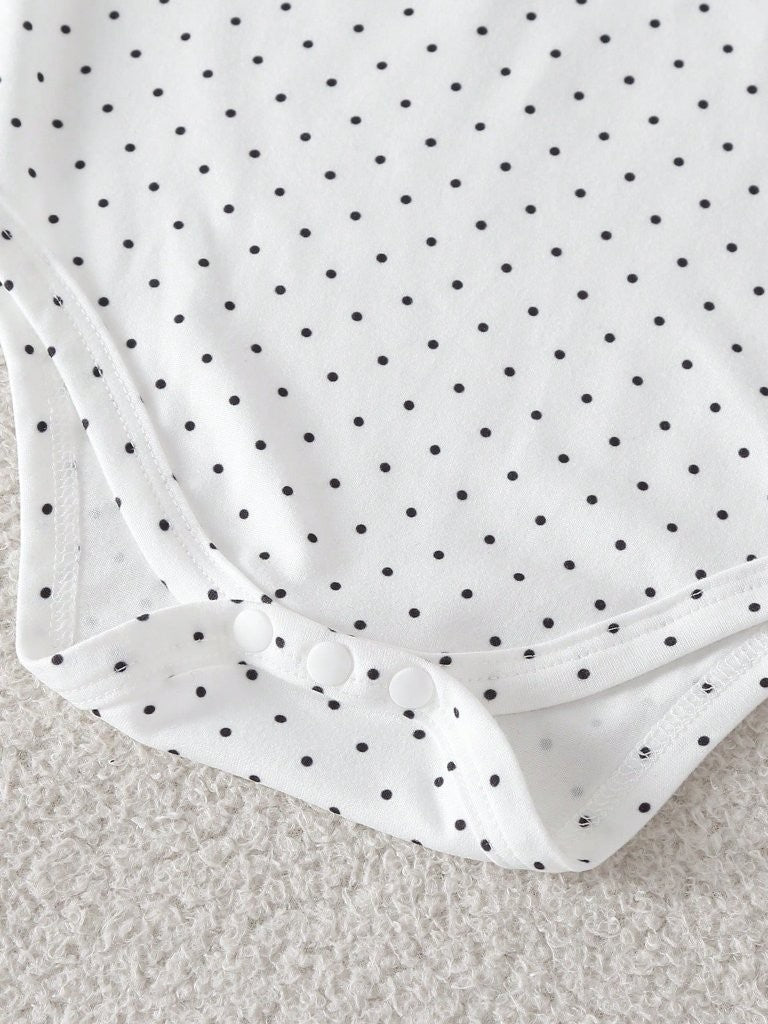 Baby Navy Blue Polka Dot Bow Tie Bodysuit And Shorts Set