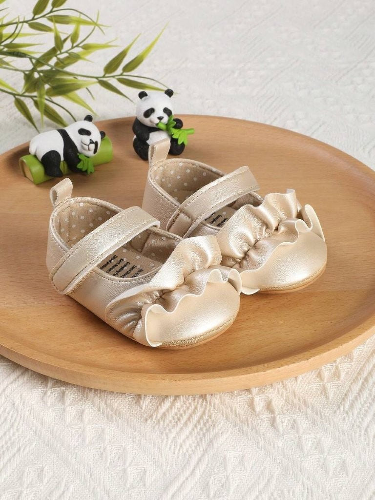 Baby Gold Cute Frilled Flat Shoes