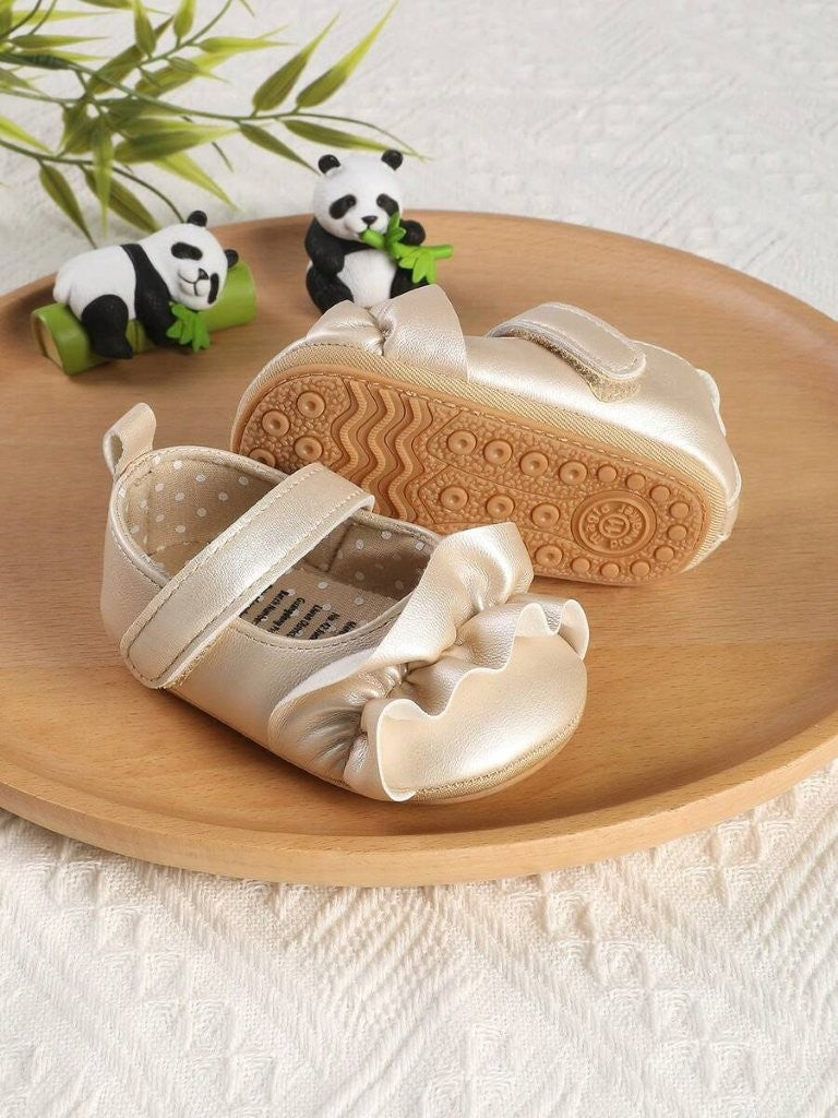 Baby Gold Cute Frilled Flat Shoes