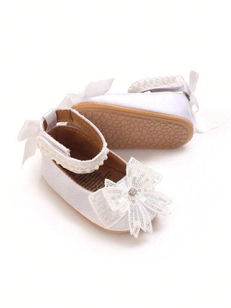 Baby White Pearl Princess Bow Shoes