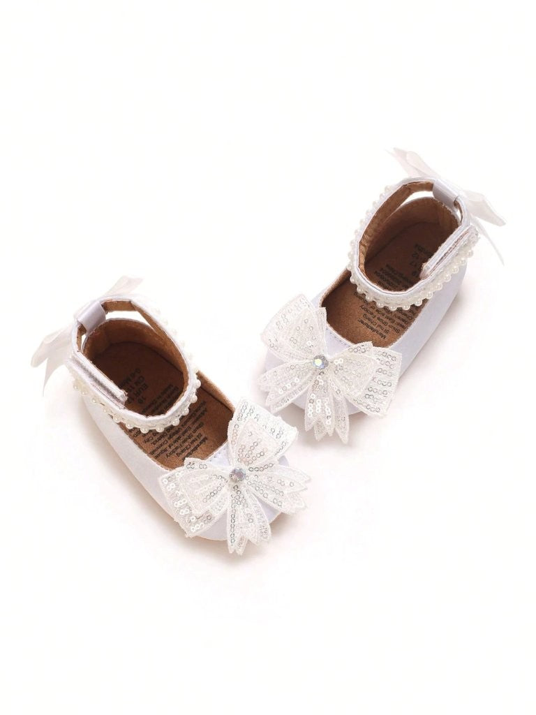 Baby White Pearl Princess Bow Shoes