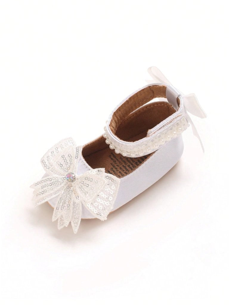Baby White Pearl Princess Bow Shoes