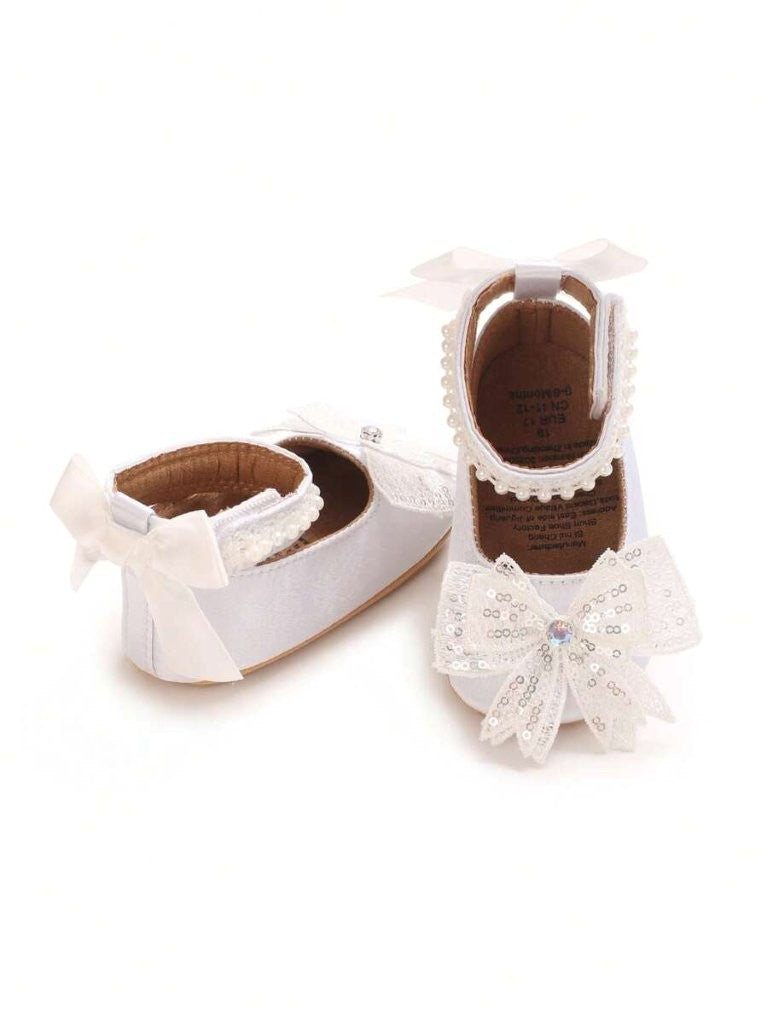 Baby White Pearl Princess Bow Shoes