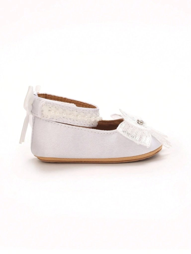 Baby White Pearl Princess Bow Shoes