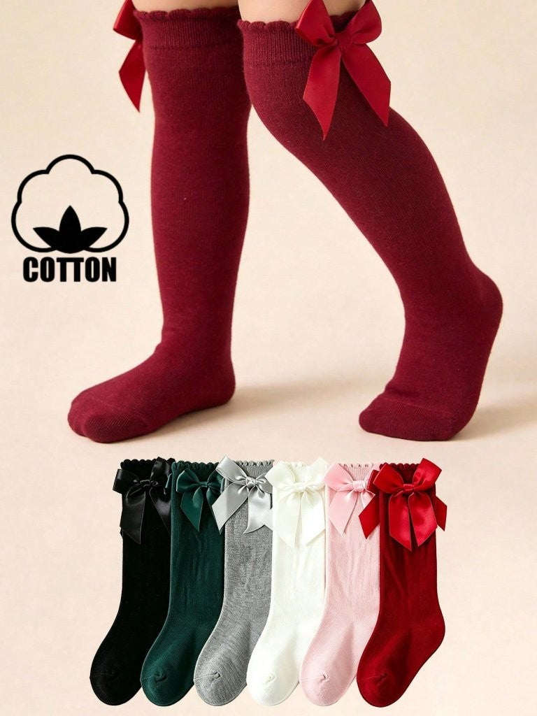 Baby 6 Pairs long Bow Socks 0-1 Years