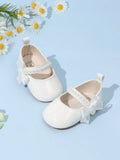 Baby White Pearl Strap Bow Shoes