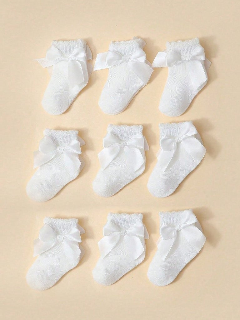 Baby White Silk Bow Ankle Socks One Pair