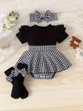 Baby 3 Piece Black And White Short Sleeve Bodysuit Dress Set