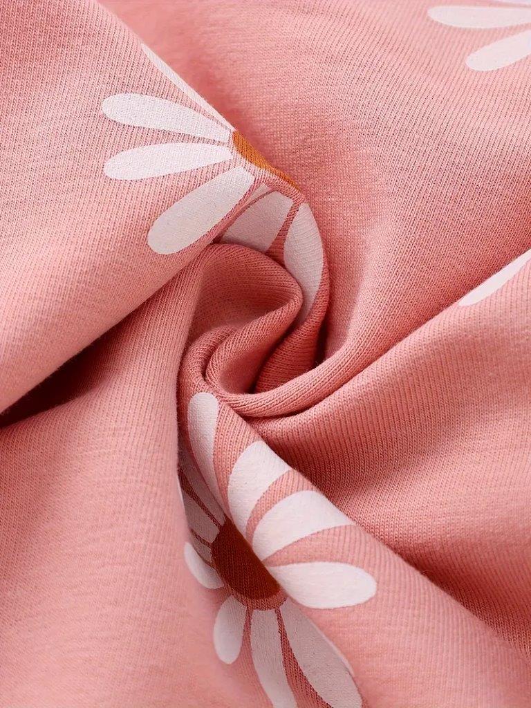 Baby Pink Daisy Ruffle Sleeve Pullover And Pants Set