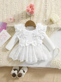 Baby White Lace Trim Bodysuit Dress