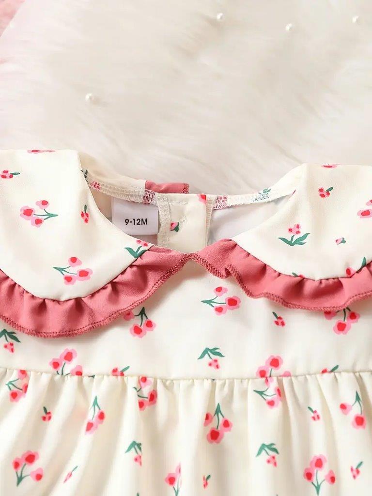 Baby Floral Doll Collar Top With Pants Set
