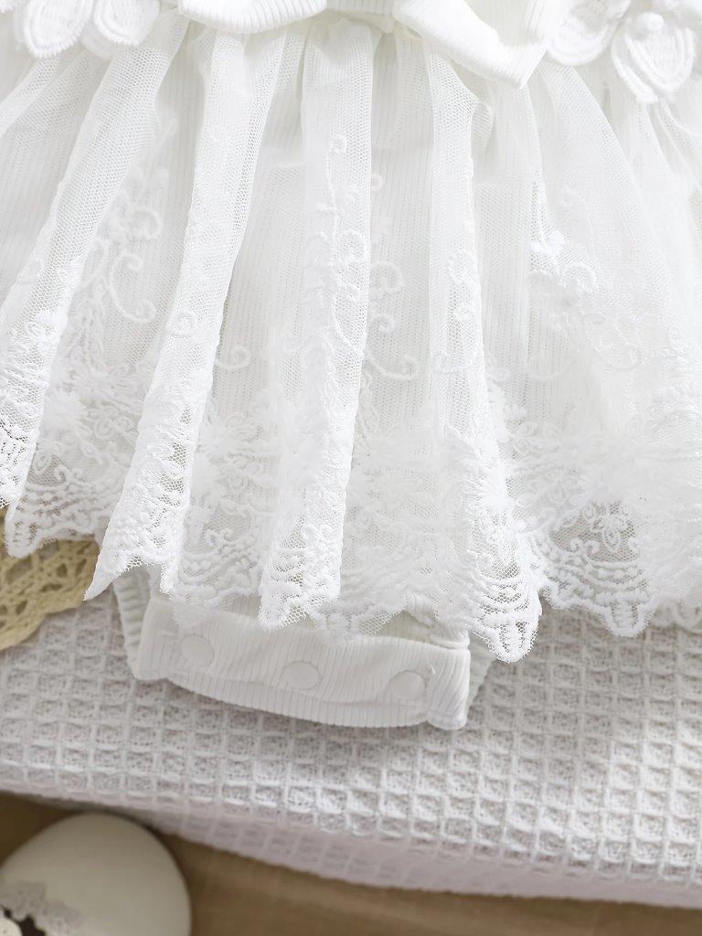 Baby White Lace Trim Bodysuit Dress