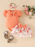 Baby Ruffle Bodysuit And Flower Print Skirt Set
