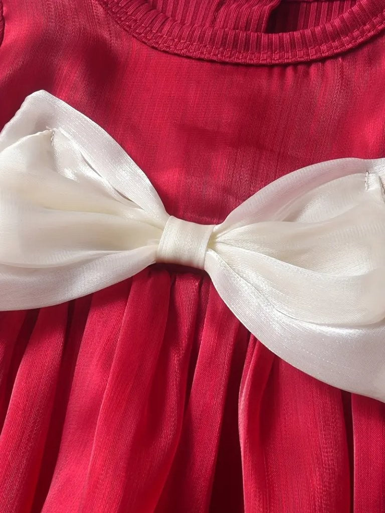 Baby Elegant Silky Bow Dress With Headband