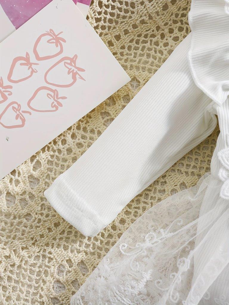 Baby White Lace Trim Bodysuit Dress