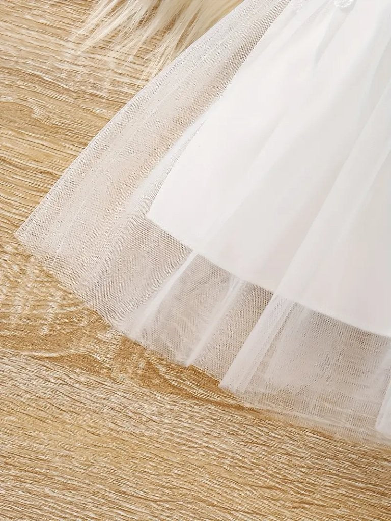 Baby Flower Waist Decor White Dress