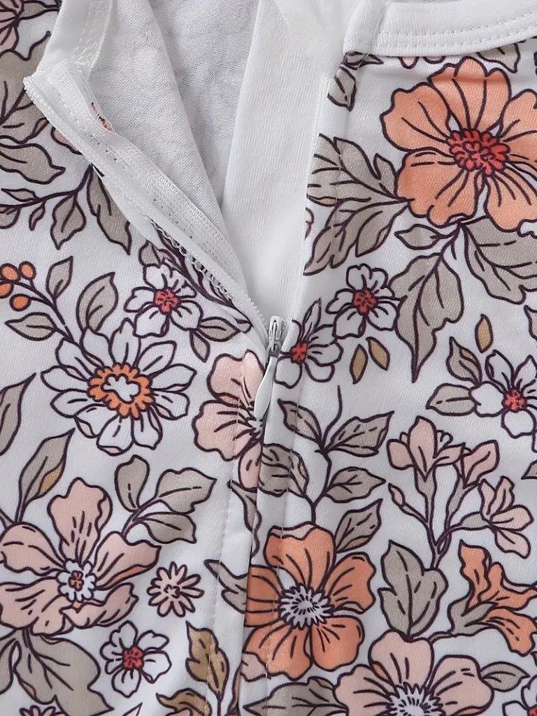 Baby Floral Print Jumpsuit With Headband