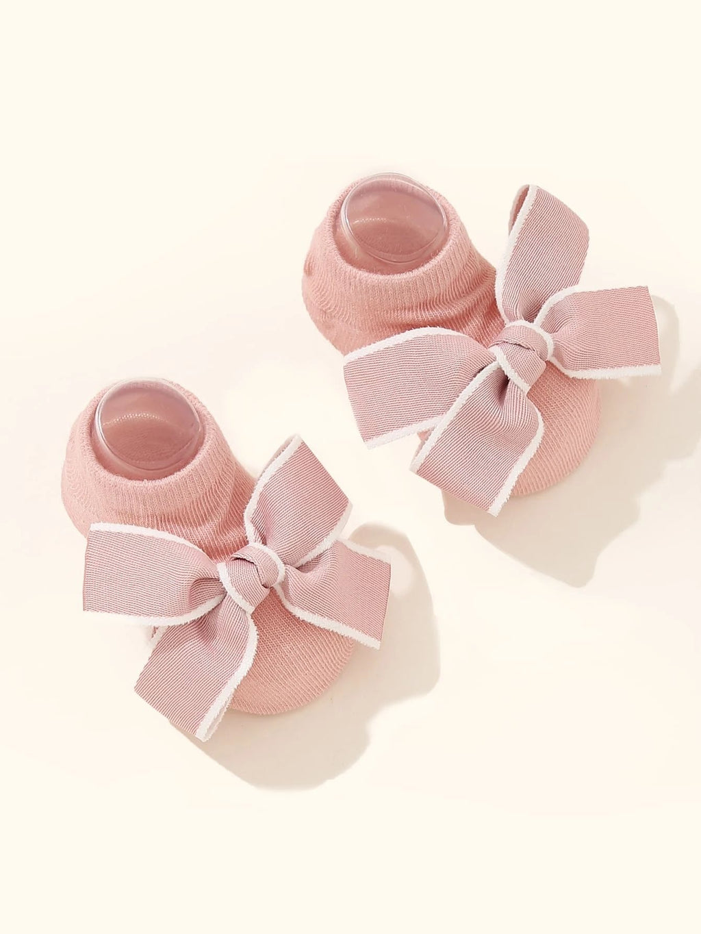 Adorable Baby Pink Bow Socks With White Stripe
