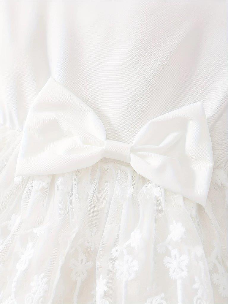 Baby White Lace Layered Bow Dress