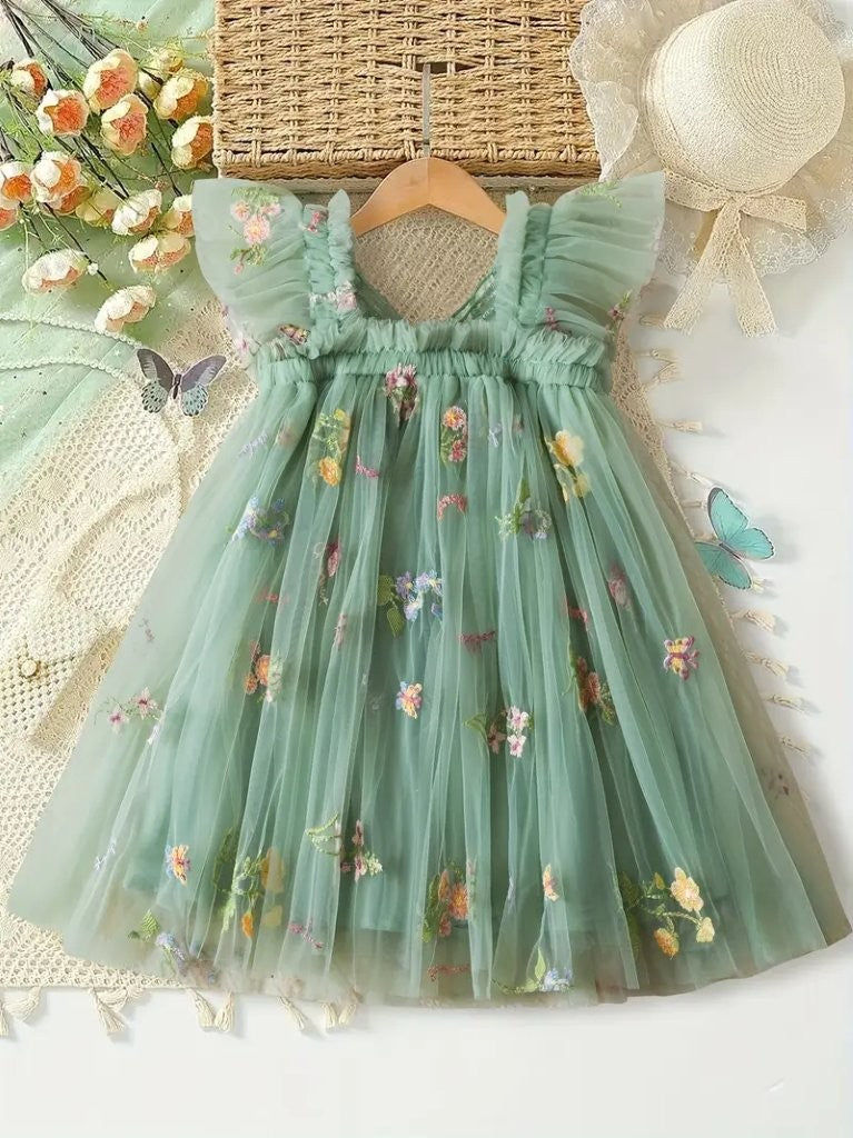 Baby Butterfly Mesh Tulle Dress Green