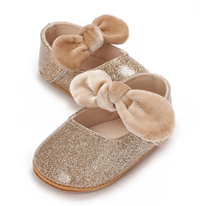 Baby Bow Gold Glitter Non Slip Shoes