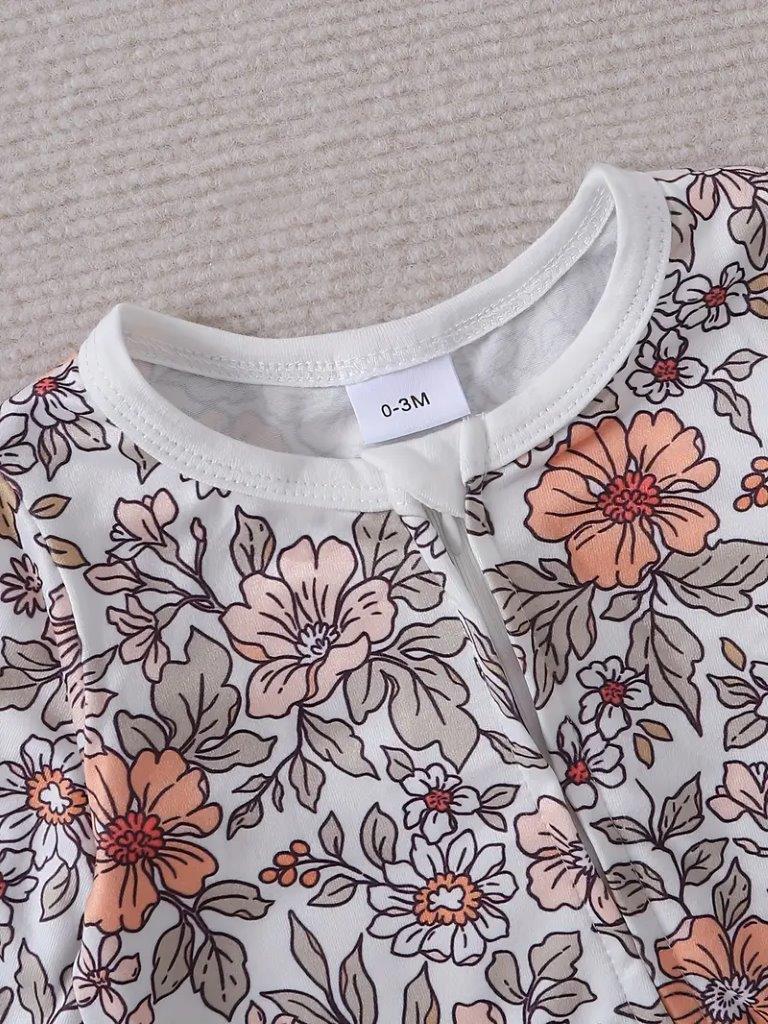 Baby Floral Print Jumpsuit With Headband