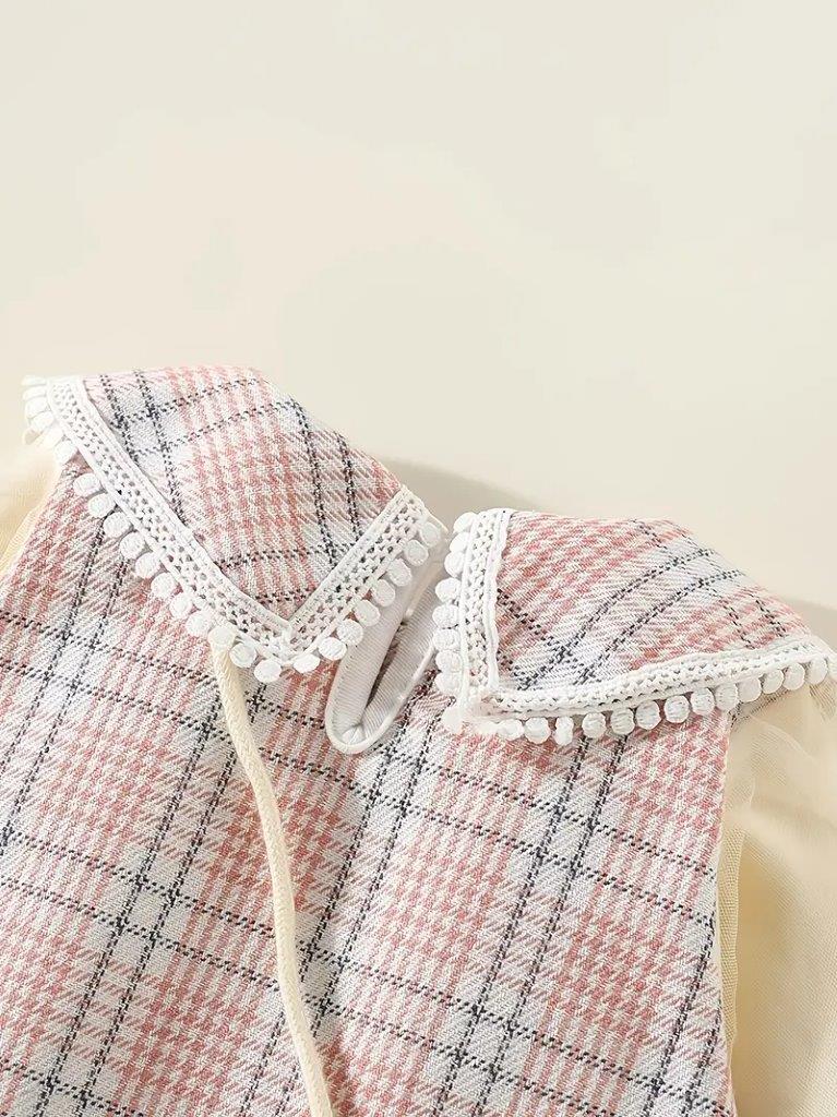 Baby Elegant Plaid Long Sleeve Dress With Bag
