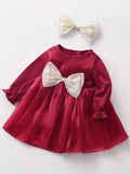 Baby Elegant Silky Bow Dress With Headband