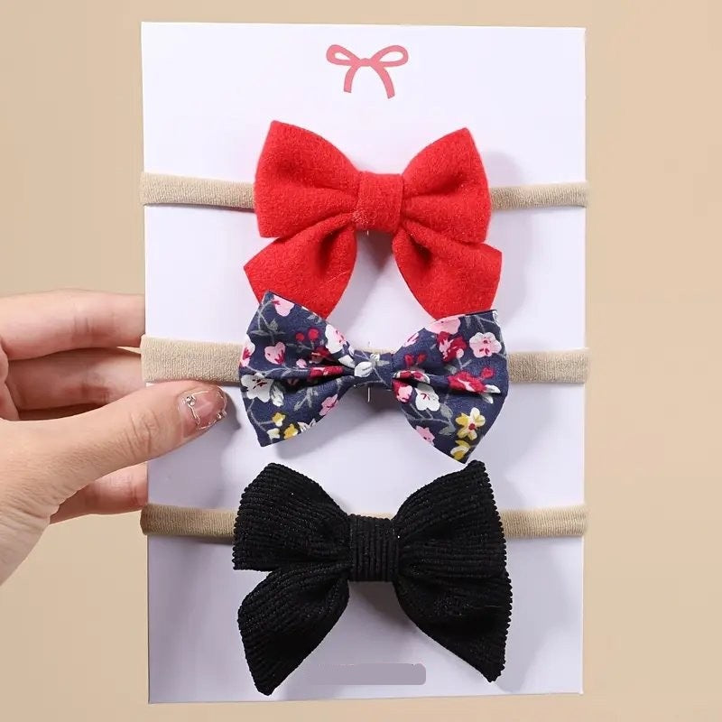 Baby 3 Piece Cute Bow Headband Set Black