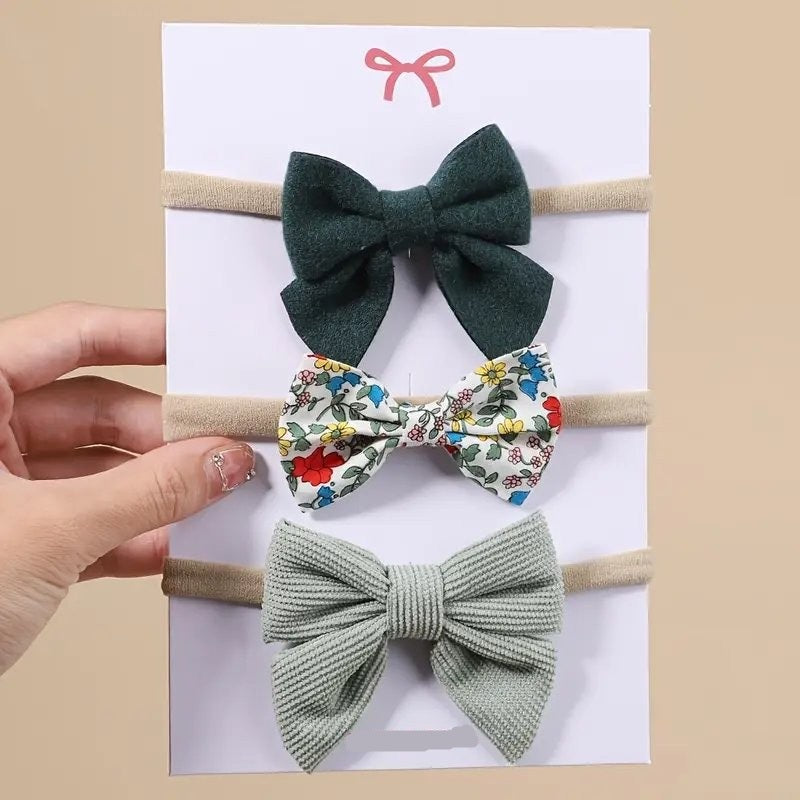 Baby 3 Piece Cute Bow Headband Set Green