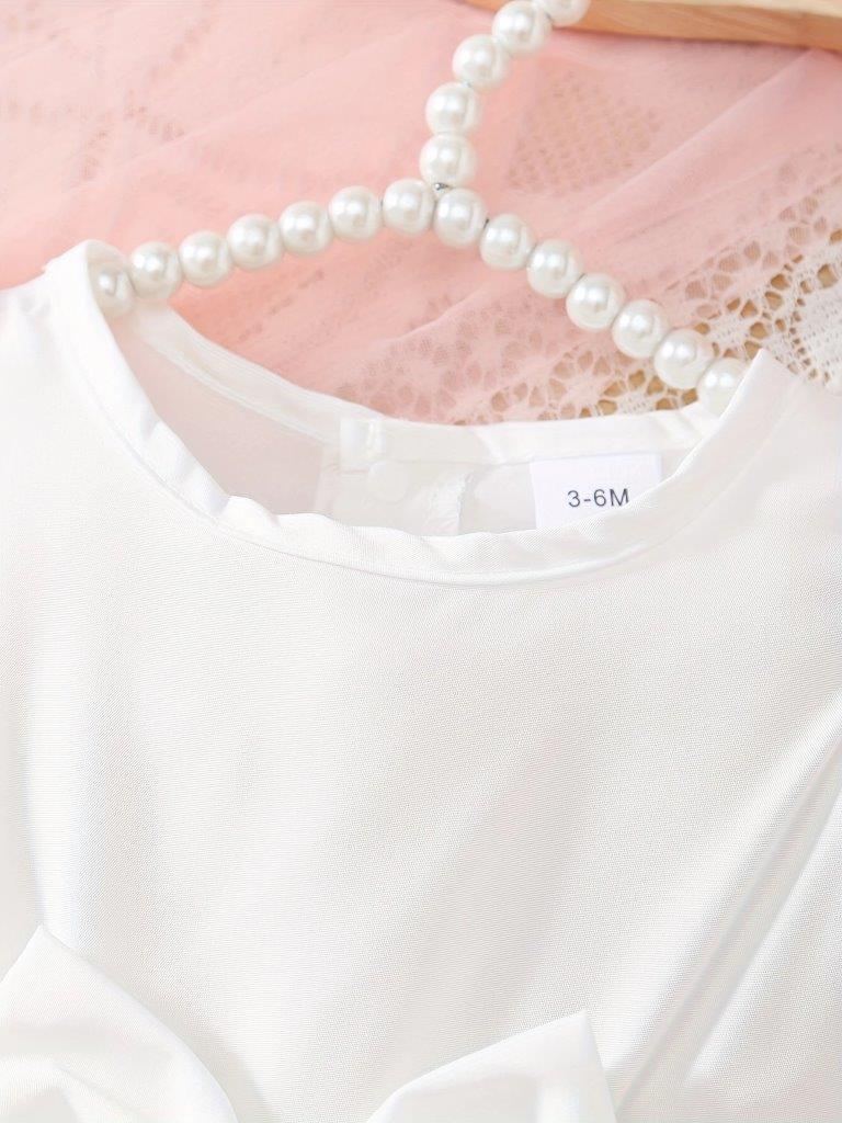 Baby White Lace Layered Bow Dress