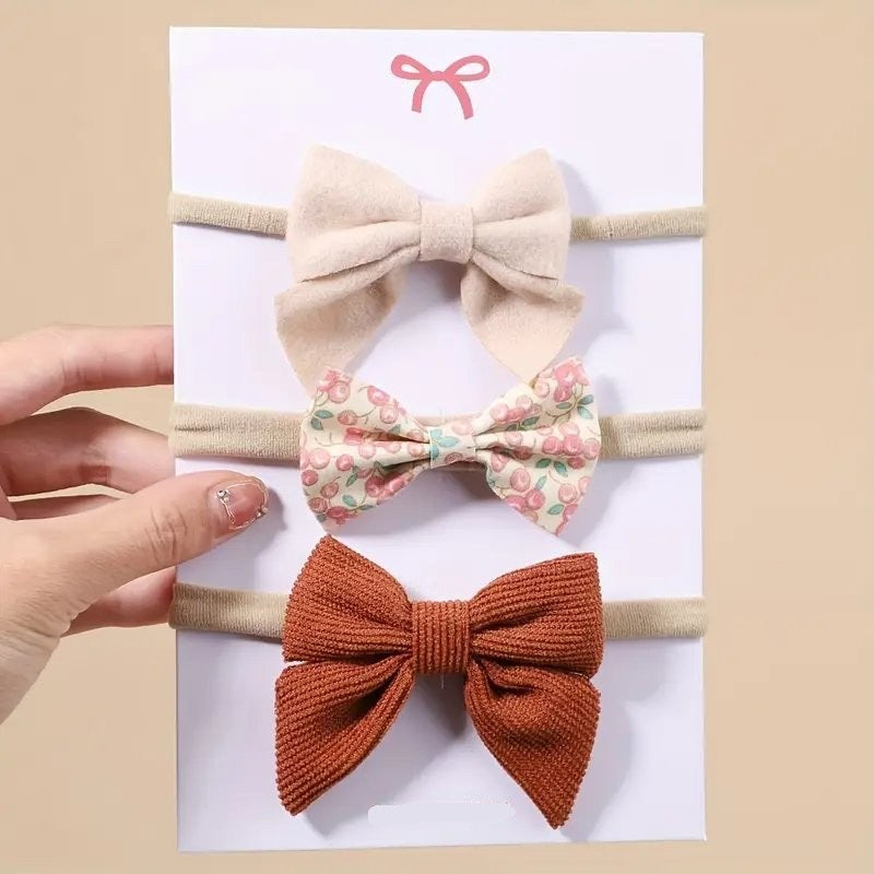 Baby 3 Piece Cute Bow Headband Set Rust
