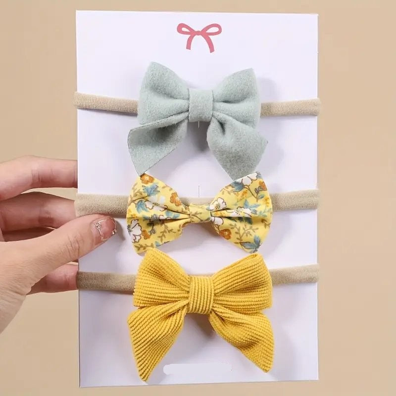 Baby 3 Piece Cute Bow Headband Set Yellow