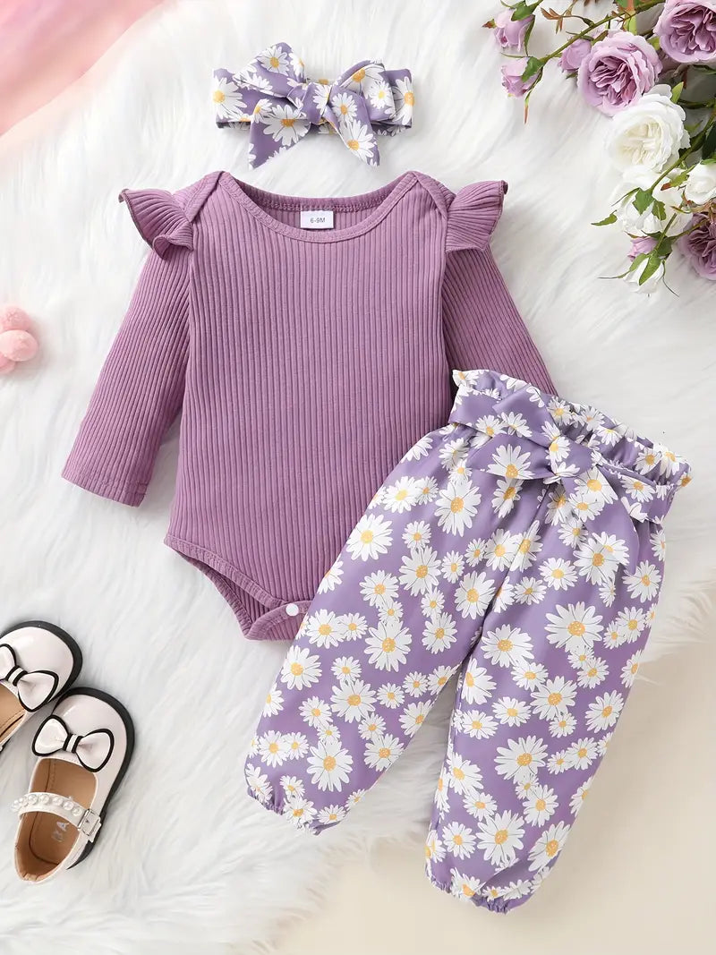 Baby Purple Ruffle Bodysuit And Pants Set