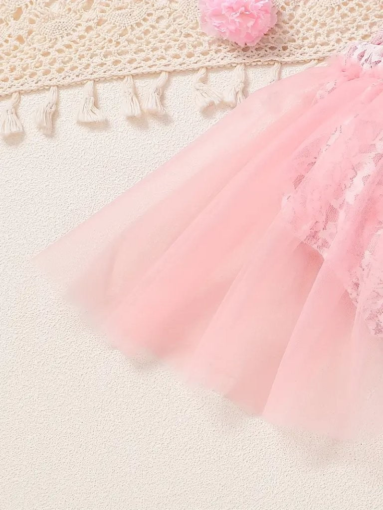 Baby Lace Bow One Year Old Birthday Romper Pink