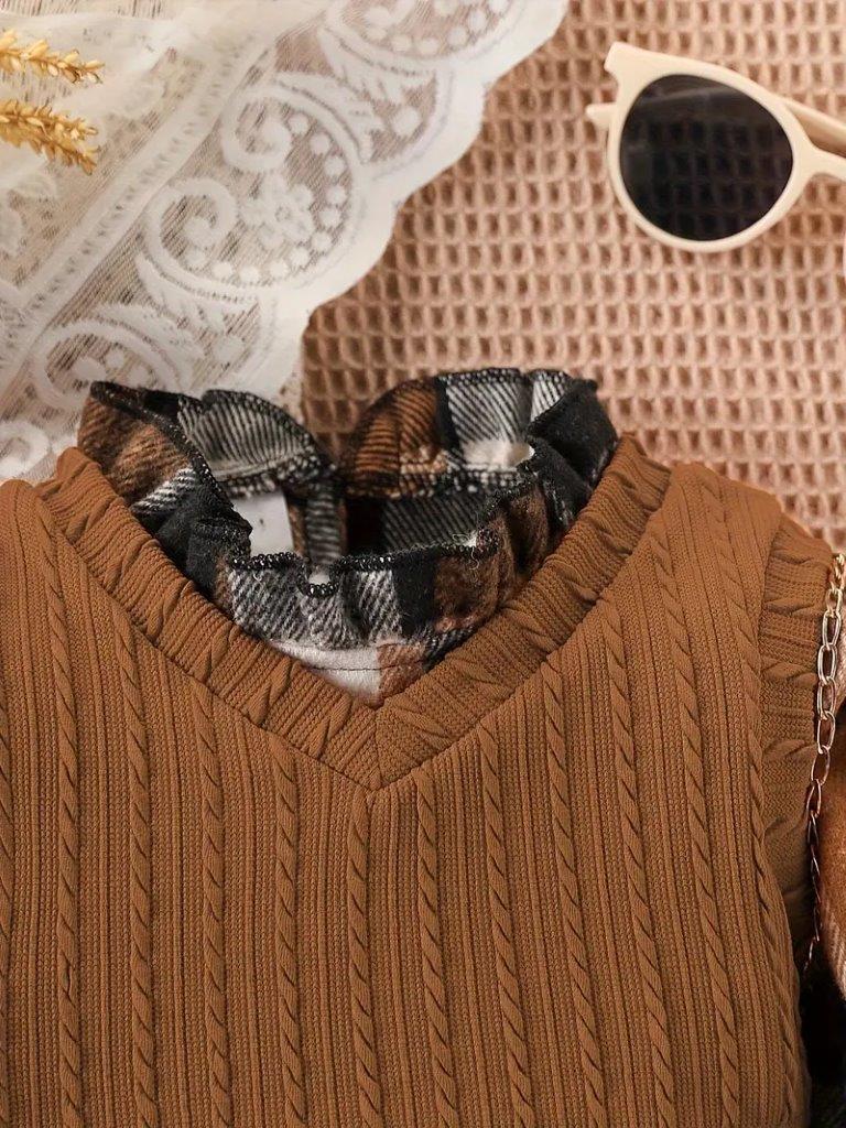 Baby 2 Piece Cozy Vest And Plaid Dress Set