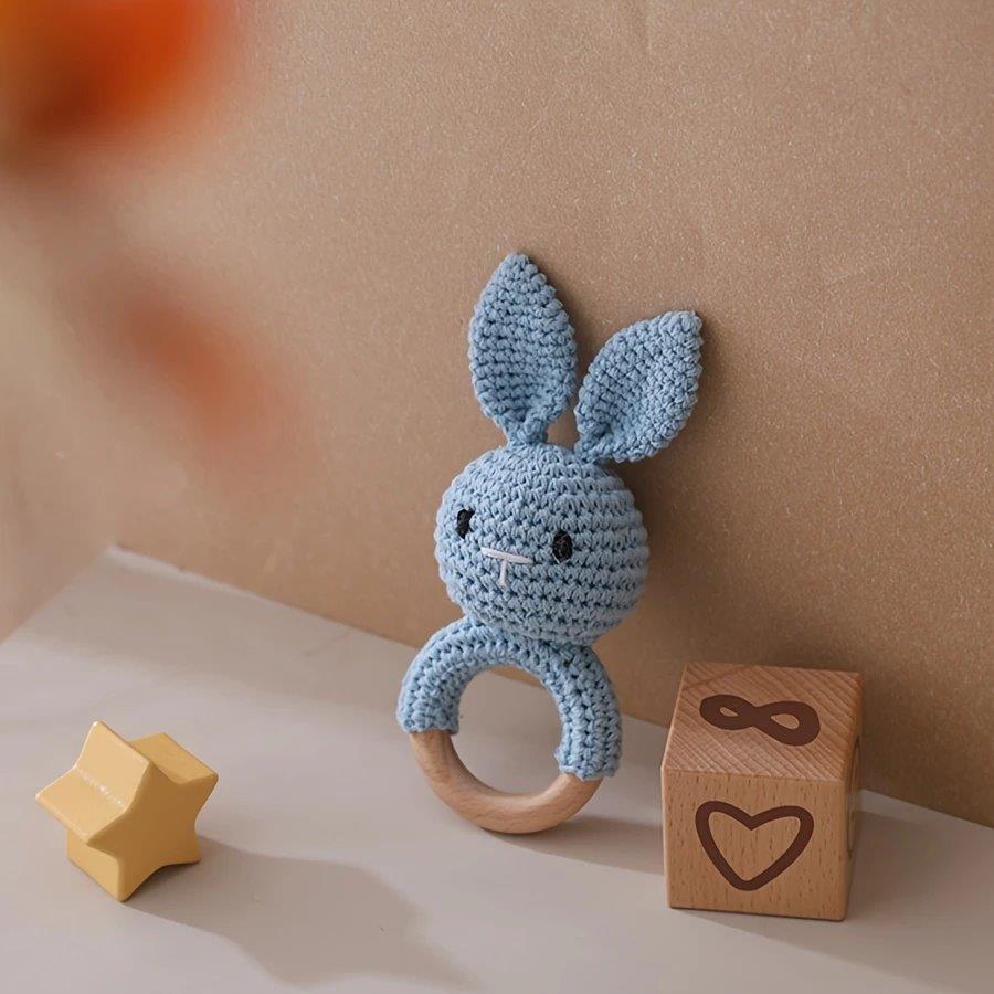 Baby Crochet Rabbit Rattle Blue