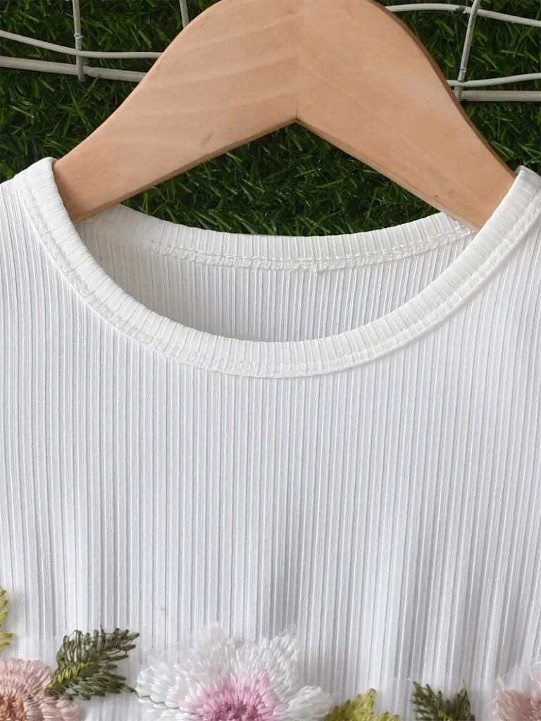 Baby Flower Waist Decor White Dress