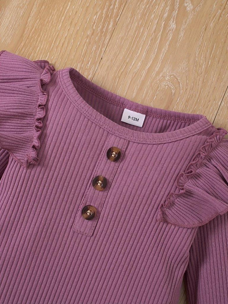 Baby Purple Ruffle Bodysuit And Floral Pants Set