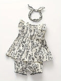 Baby 3 Piece Spring Floral Pattern Dress With Shorts Set