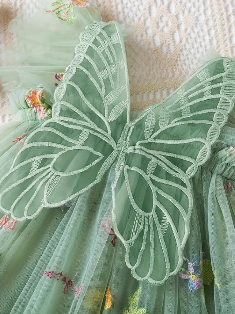 Baby Butterfly Mesh Tulle Dress Green