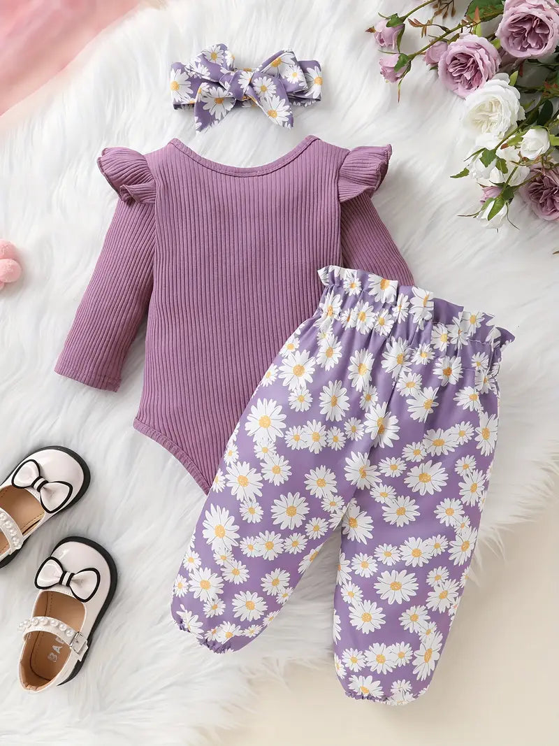 Baby Purple Ruffle Bodysuit And Pants Set