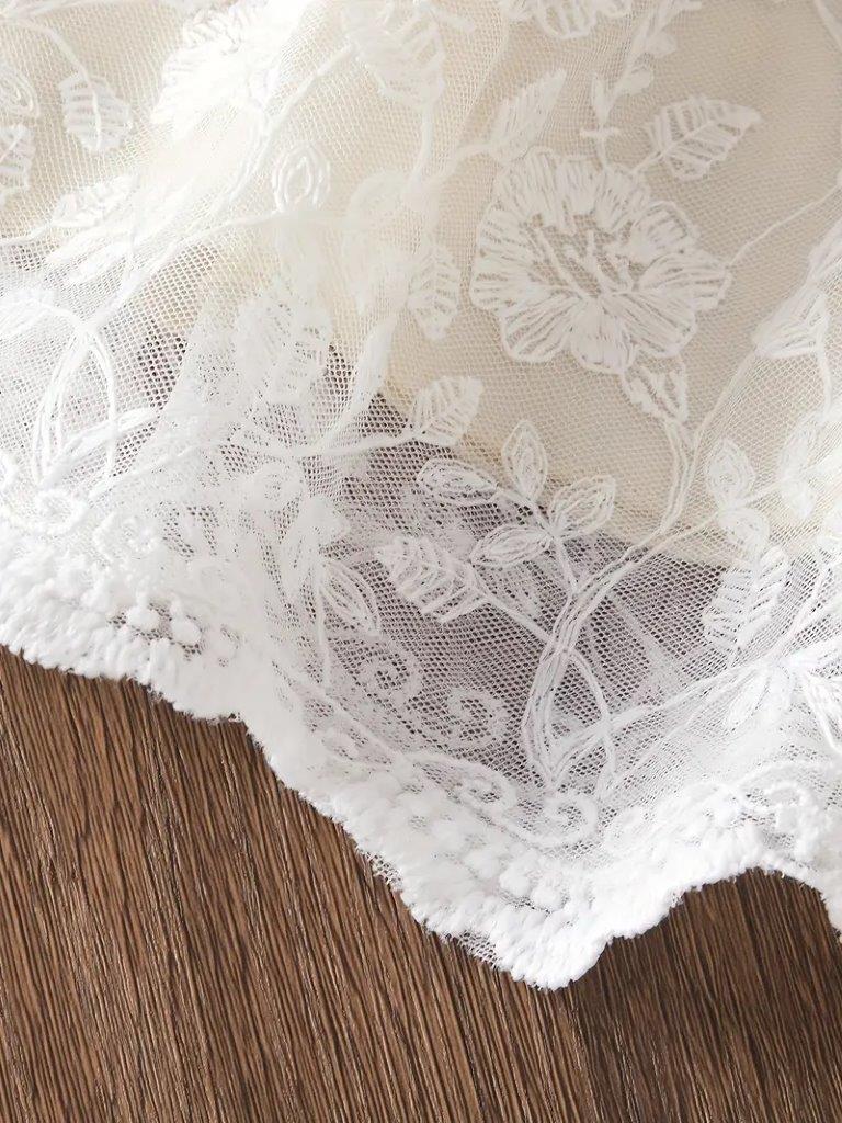 Baby Apricot Floral Embroidery Mesh Dress