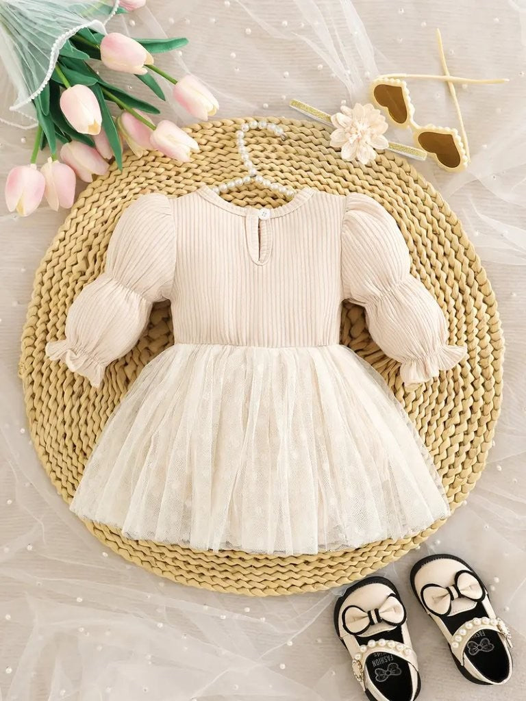 Baby Flower Waist Pattern Long Sleeve Bodysuit Dress