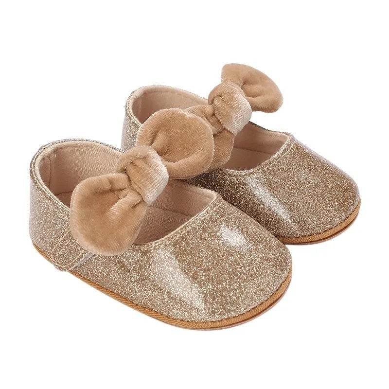 Baby Bow Gold Glitter Non Slip Shoes