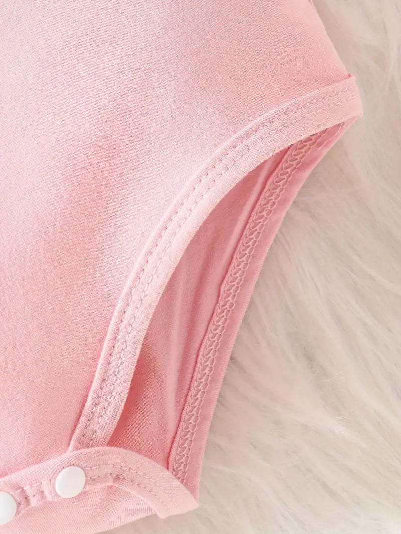 Baby Pink Fluffy Heart Bodysuit And Pants Set